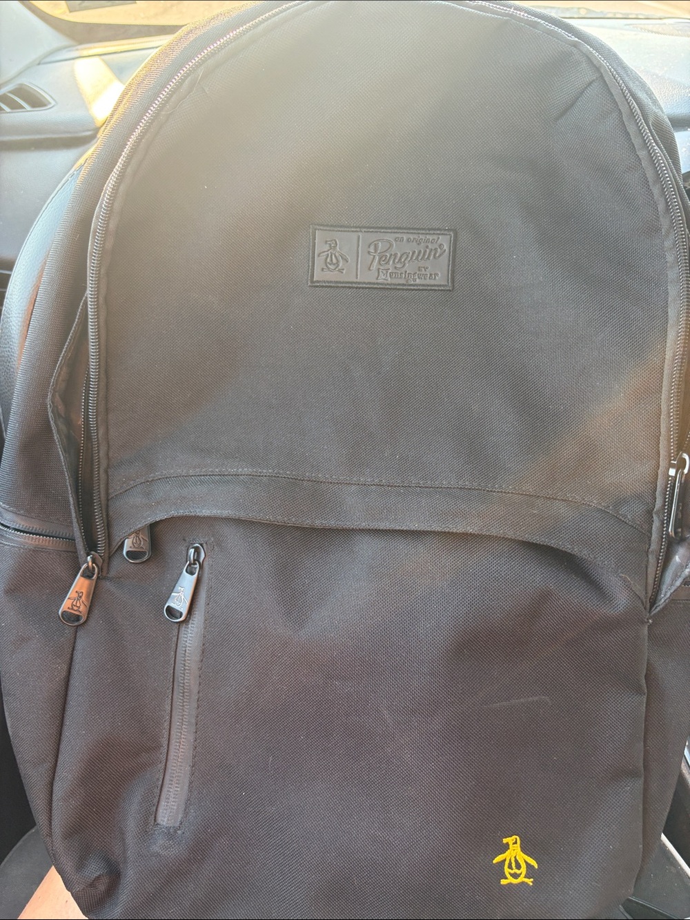 Original Penguin Black Backpack with Yellow Penguin Logo